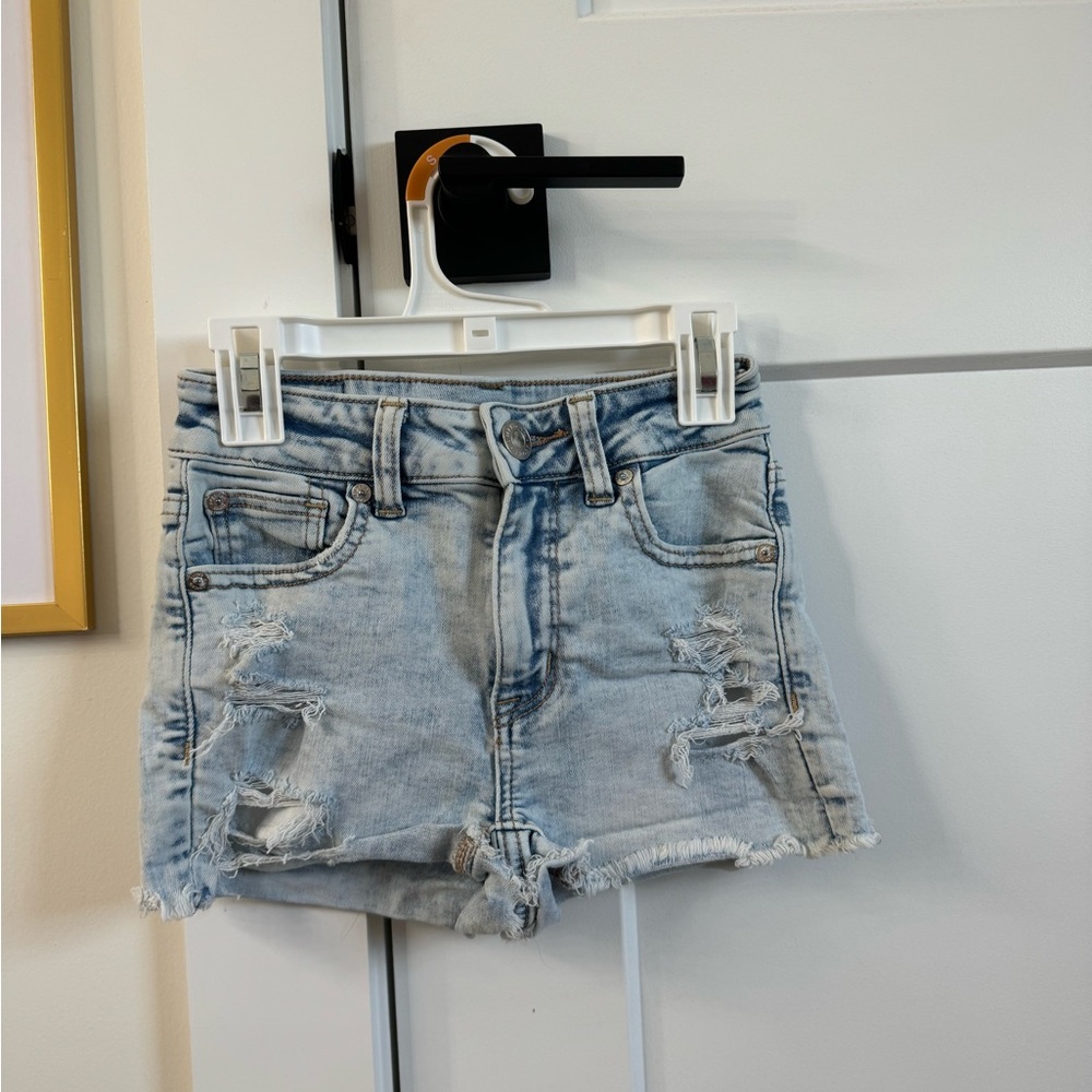 Distressed jean shorts